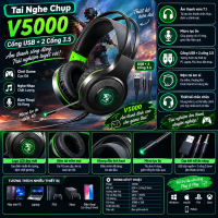 Tai Nghe Chụp V5000 Cổng USB+3.5