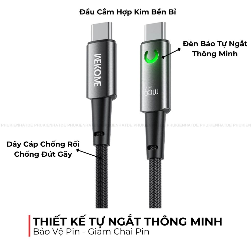 Cáp sạc nhanh 35W đèn tự ngắt WECOME WDC-130 C-L (type-c ra Lightning). BP